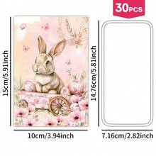 30张粉色复古复活节兔子墙饰，卡通可爱兔子和彩蛋明信片套装，春季主题墙贴套装，适用于家居和卧室装饰，节日美学小海报 - 彩色 - 查看 2