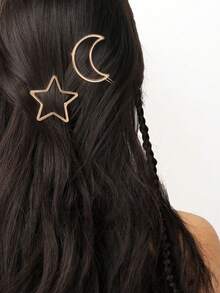 2pcs Eid Mubarak Gold Star & Crescent Tassel Headpiece, Boho Cute Hip Hop Hair Clip Headband, Eid Gift, Party Hair Accessories