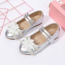女童银色蕾丝花朵珍珠玛丽珍鞋，闪亮公主风童鞋 - 銀色 - 查看 10