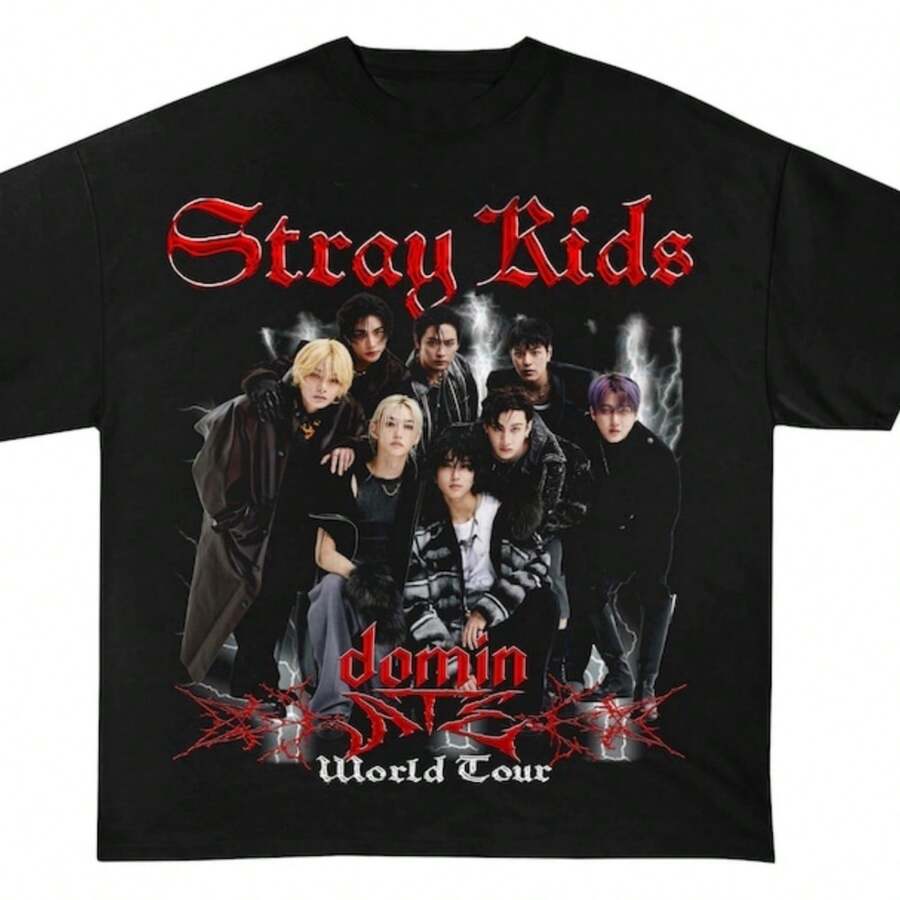 Shirt, 2025   DominATE World Tour Shirt,  Kpop Fan Gift,   Merch, SKZ Graphic Shirt, Kpop Fan Merch.Jpg - 黑色 - 查看 1