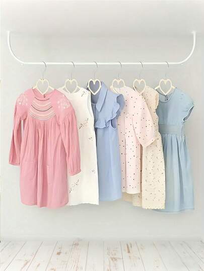 10个粉色植绒儿童衣架 - 耐用防滑，360°旋转，心形设计，节省空间，适合小女孩衣柜、儿童服装收纳整理，植绒涂层，家居收纳晾晒 - 无痕防滑植绒设计，家用