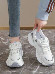 Women's Thick Sole Platform Sneakers, Fashionable Style, Shaping, Non-Slip, Lightweight, Breathable Mesh, Casual Running Shoes, Spring/Autumn - Grey - View 2