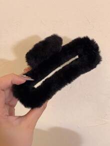 3pcs/1pc Women 4.96in/12.6cm Black, White, Brown Rectangular Fuzzy Minimalist Barrettes, Elegant, Versatile, Suitable For Daily, Casual, Party, Commute, Vacation, Hair Styling, Makeup, Outfit Accessory - Multicolor - View 5