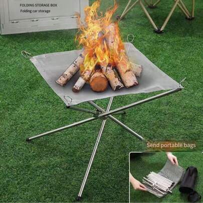 Foldable Campfire Grill, Stainless Steel Outdoor Camping Cooking Portable Charcoal Fireplace Brazier