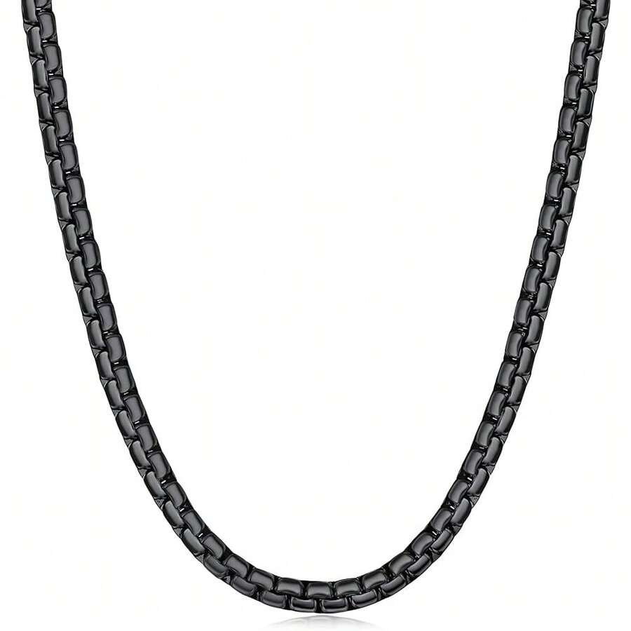 Fiusem Black Flat Box Chains For Men, 3/5mm Stainless Steel Chain Necklace, Necklaces For Men And Women 16-28 Inches - 黑色5毫米 - 查看 1