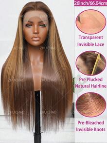 ZHUICHAO #P4/27 12英寸蜜金色挑染直发蕾丝前真人发混纺假发，预先拔毛，预漂白发结，13x6可自由造型，大面积高清透明前额波波头巴西处女发假发，女士款 - SP4/27 - 查看 3