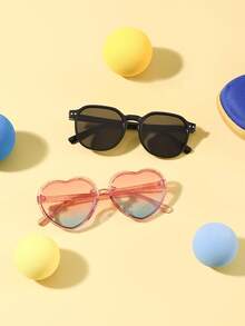 一套两副，男女童款（3-8岁）聚碳酸酯方形心形镜框经典时尚眼镜，户外旅行防晒节日派对必备，附赠眼镜盒 - 彩色 - 查看 3