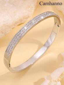 Camhanno 1pc Delicate & Stylish Stainless Steel Bracelet - Smooth Texture Suits Daily Commute, Easily Matches Various Casual Or Formal Attires; Stands Out At Party Gatherings With Its Unique Glossy Finish, Making You The Focus Of Attention; This Thoughtful Valentine's Day Gift For Your Loved One Adds Gentle Grace To Romantic Dating Moments, Letting Your Affection Be Felt In Every Detail