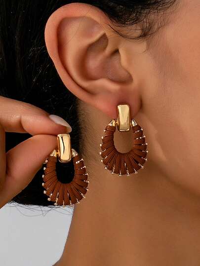 1 par vintage handgjorda flätade läderörhängen, elegant smyckesdesign för kvinnor, lämpliga för vardagsbruk, semester, festivaler, dejter, fester och andra tillfällen