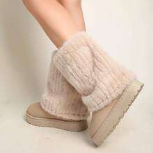 Fashionable And Versatile New Women's Thick-Soled, Thickened, Plush, Soft-Soled Snow Boots, Simple To Wear, Large-Size Women's Shoes - Màu be - Xem 3