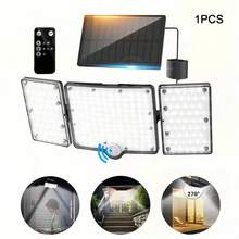 226LED White Light Outdoor Solar Three-Head Floodlight, Adjustable Light Board, Large Lighting Angle And Area, IP65, Remote Control +16.4ft Cable, Suitable For Garden/Courtyard/Balcony/Garage/Corridor/Swimming Pool/Porch Lighting Use - White Light - View 12