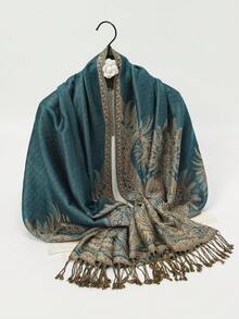 1 szt. żakardowy szal z frędzlami i wzorem orzechów nerkowca, hidżab - Wielokolorowe - Zobacz 8