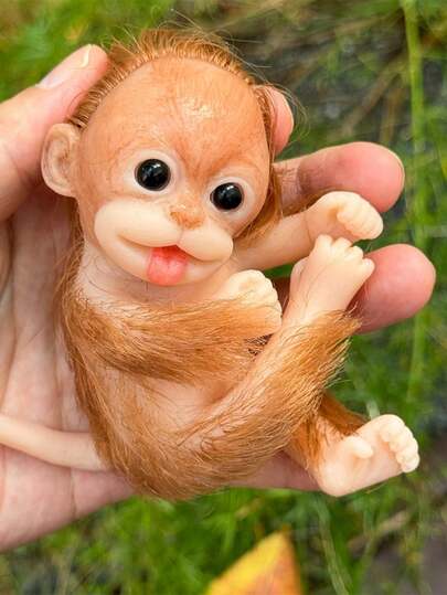 1 PC Silicone Monkey 5Inch Doll Toy Full Soft Silicone Reborn Doll, Mini Animal With Fur, Realistic Teacup Pet, Washable Cute Silicone Toy For Gifts