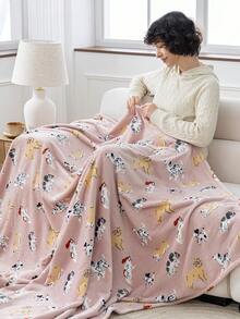 VelvetLoft Printed Flannel Blanket Soft Lightweight Cozy Throw With Cute Pups Pattern For Home Sofa Bed - Baby Pink - View 5