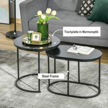 Set Of 2 Round Oval Coffee Tables By HOMCOM, Stackable Up To 30 Kg, Made Of MDF And Steel, Black, Ø 50 X 50.5 Cm (H), For Living Room - Black - View 2