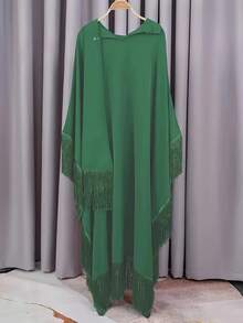 Elegant Fringe Kimono, Loose Abaya Robe - Green - View 2