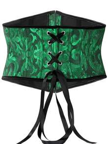 1 chiếc áo corset nữ kiểu vintage dệt jacquard, màu xanh ngọc lục bảo, ôm sát eo, giúp định hình vòng eo. - Màu xanh lá cây đậm - Xem 3
