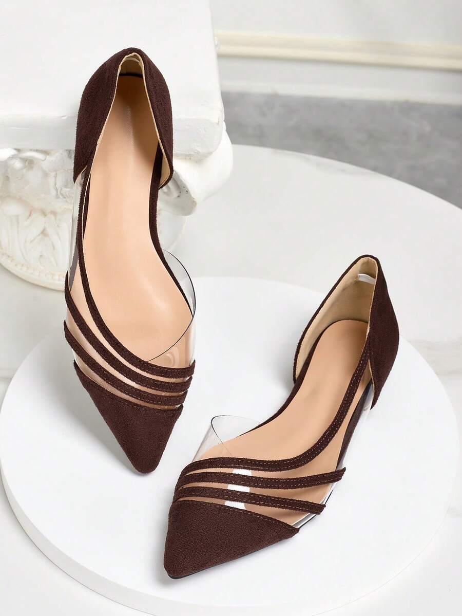 Color Block Patchwork Pointed Toe Slip-On Casual Flat Shoes For Women, Fashionable Hollow-Out Design, Suitable For Outdoor Wear All Seasons - Redwood - View 1