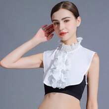 Women's Detachable Polyester Collar | White Lace Stand Collar Design With Ruffle Trim | Half Shirt False Collar For Casual And Formal Wear | Hand Washable, Smooth Texture | Great Accessory For Sweaters And Suits | Accessory | Polyester Collar - Multicolor - View 4
