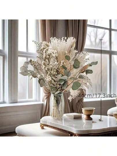 1 Bouquet Mixed With Baby's Breath, Gypsophila, Bunny Tails, And Gem Grass, Natural Floral Bouquet For Vase, Wedding, Bridal Bouquet, Home/Office Decor, Party