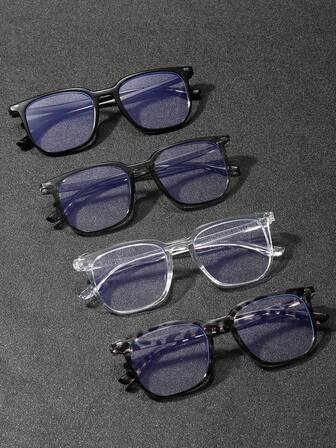 4副女士塑料几何透明全框现代简约风格透明眼镜，适合日常生活、办公室装扮、单身派对、返校必备，适合所有脸型