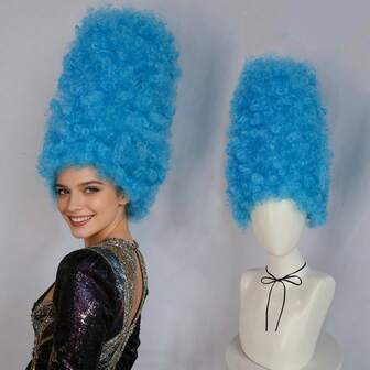 14 Inch Blue Curly Wig, Suitable For Men And Women, Funny Costume Wig, Christmas Party Outfit, School Carnival, Music Concert, Holiday Photo Shoot, Anime Convention