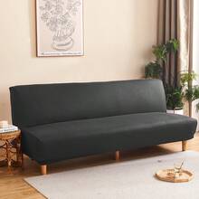 1 pieza Funda de sofá/cama de seda de leche de unicolor, alta elasticidad y a prueba de polvo, minimalista, adecuada para sala de estar, dormitorio, todo el año - Gris Oscuro - Ver 5