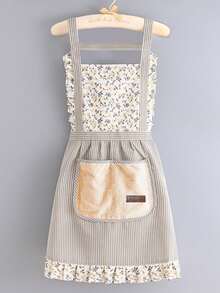 1pc Floral Print Sleeveless Apron, Made Of Stretchy Polyester, With Pocket, Waterproof And Easy To Clean, Suitable For Kitchen/Bathroom/Home/Baking, Great Gift For New Year/Mother's Day/Valentine's Day
