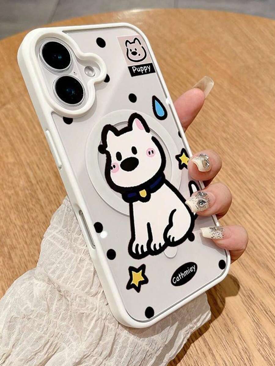 1pc Cute Cartoon Puppy Design Magnetic Wireless Charging Phone Case, Compatible With IPhone 17 Pro Max/16 Pro Max/15 Pro Max/13/15/16/17 Pro/14/11, New Magnetic Protective Phone Cover - White - View 1
