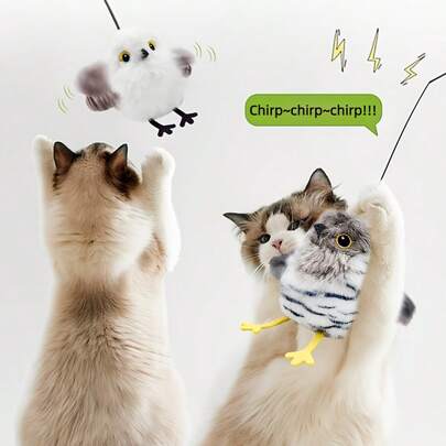 1pc Interactive Electric Cat Toy With Simulated Sounds And Flapping Wings, Interactive Pet Toy, Electric Pet Toy With Chirping Sounds, USB Rechargeable, Suitable For All Cat Breeds, Fun Toy For Cats