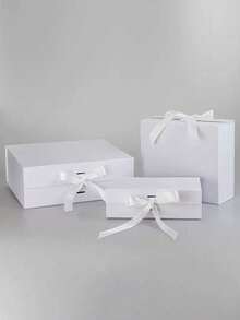 1个 - 特大号白色带盖礼盒，伴郎邀请礼盒，豪华白色带盖礼盒，适用于婚礼礼盒、生日礼盒、派对礼盒、伴娘礼盒、毕业礼物（3种尺寸） - 白色 - 查看 6