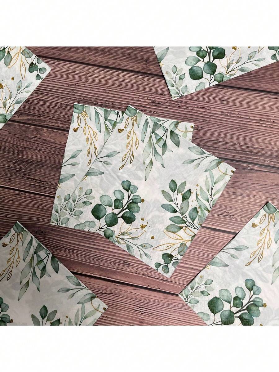 20 piezas Servilletas de eucalipto, servilletas de papel con hojas verdes elegantes y sencillas, adecuadas para bodas, fiestas de San Valentín y reuniones de cumpleaños - Múltiples estilos - Ver 1