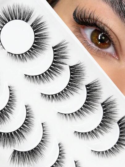 7 pares de pestañas postizas de ojo de gato, banda negra, naturales y suaves, pestañas de ojo de gato delgadas con efecto cruzado, pestañas postizas de mink falso de tira completa, de 3-15 mm