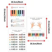 3张钢琴基础海报套装，适合初学者在家练习，可用于房间、家庭、办公室、教室墙面装饰，8x10英寸无框印刷品
