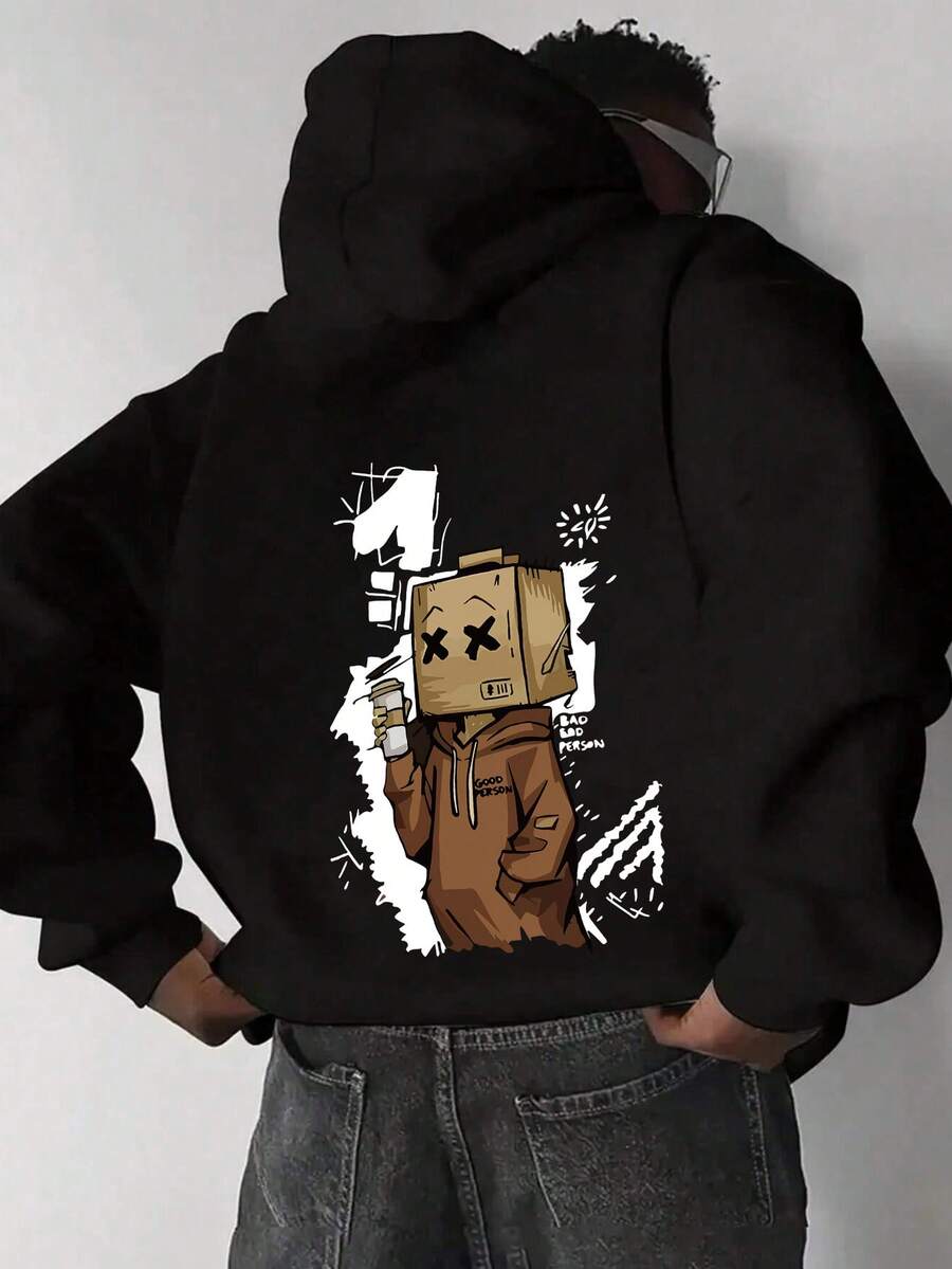 Sudadera con estampado pixelado versátil y de uso diario para hombre, otoño/invierno - Negro - Ver 1