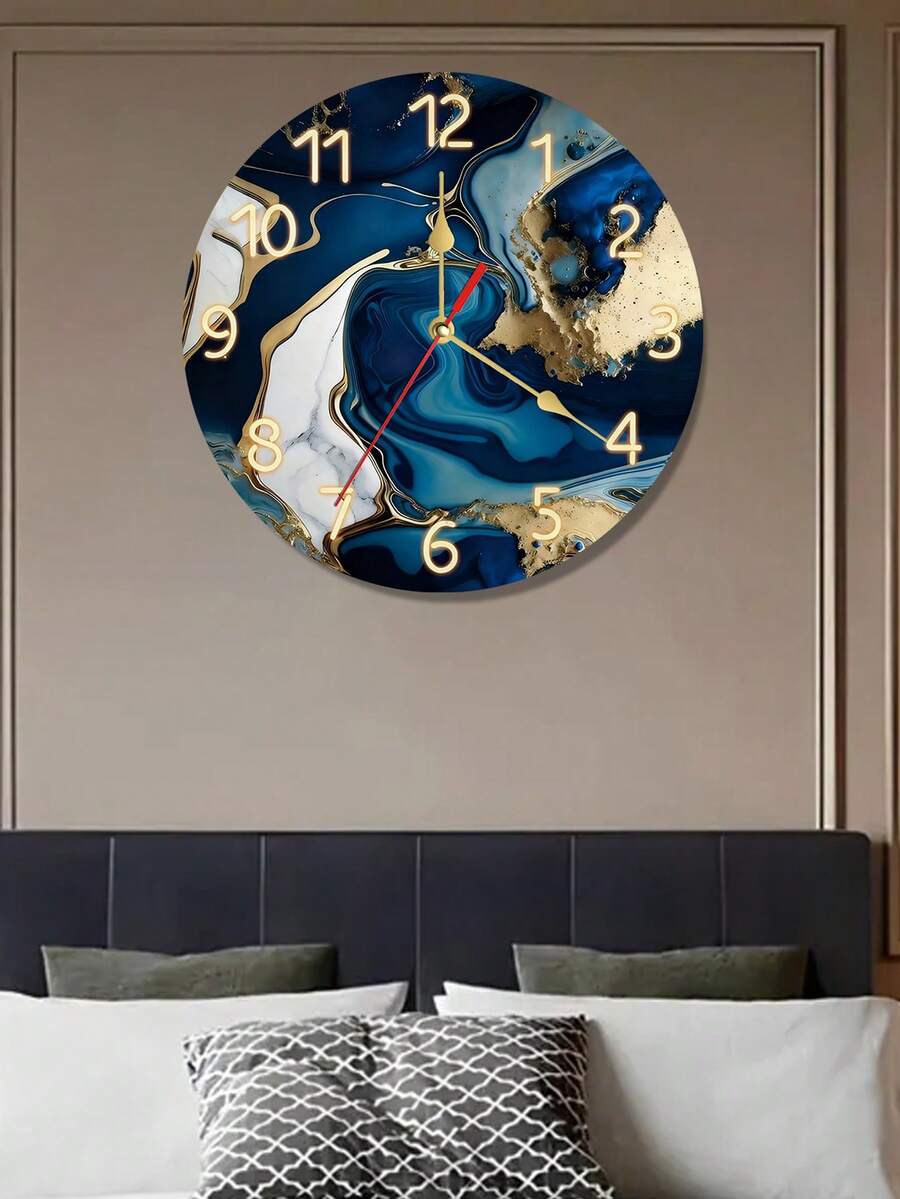 Relógio de parede com tema lúdico - Relógio de parede redondo de madeira silenciosa com design em espiral de mármore azul marinho e dourado, adequado para sala de estar, quarto, cozinha, escritório e decoração de casa. Ótima opção de presente para parceiros de negócios. Funciona a bateria.