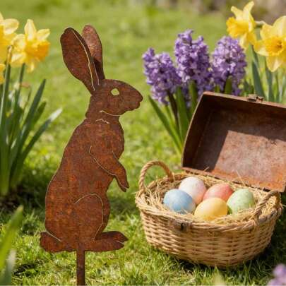 1pc Vintage Metal Rabbit Garden Decor - Weather-Resistant Rabbit Silhouette Ornament, Durable Outdoor Lawn Art Piece, Suitable For Backyard, Patio, Flower Bed And Spring Garden Decoration, Ideal For Yard Landscaping And Holiday Outdoor Accents