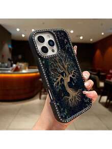 a la UE (DE y ES) 1 pieza Funda de teléfono con diamantes a doble cara, con un árbol antiguo estrellado y un árbol de la vida, en estilo vintage, adecuado para iPhone 11/12/13/14/15/16/PRO/16PRO MAX/15PLUS/16E, perfecto para eventos nocturnos, exposiciones de joyas, aniversarios y un gran regalo para entusiastas de la moda, amantes de las joyas y mujeres elegantes. - Rosa - Ver 5