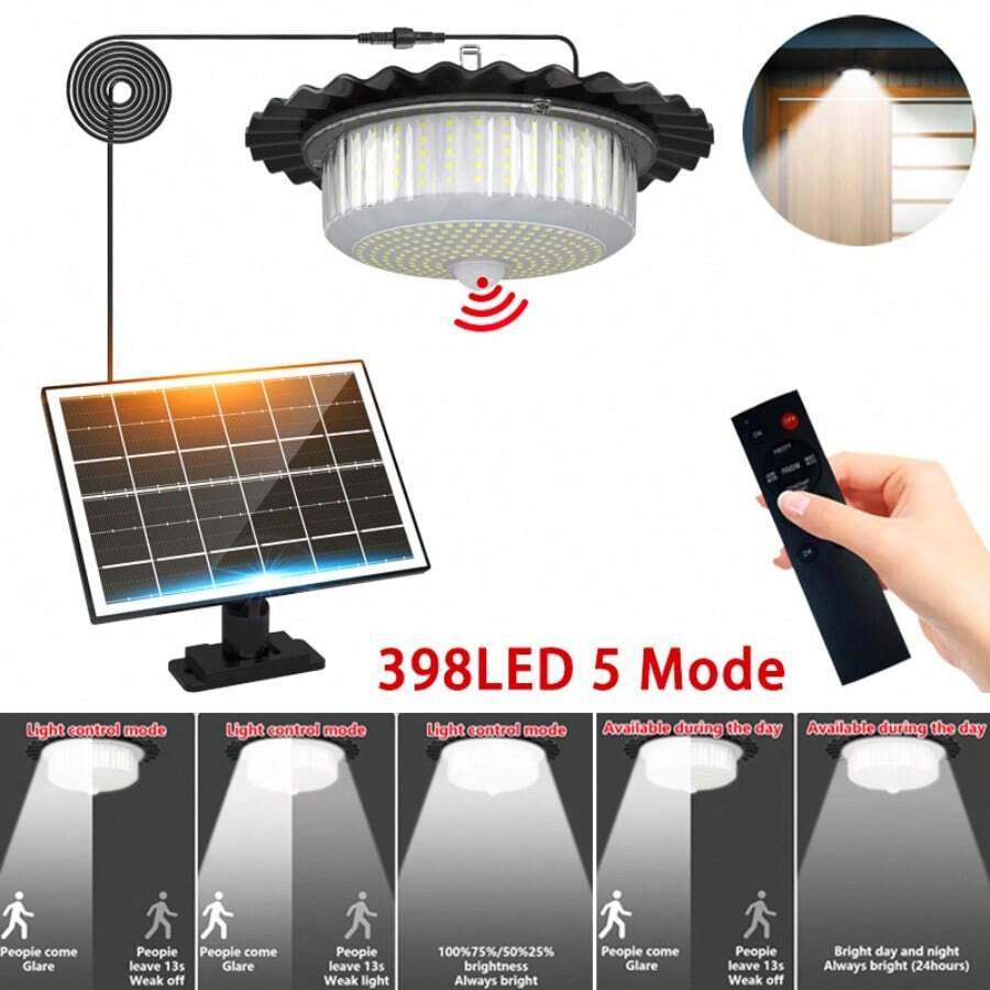 Solar Ceiling Lamp, Outdoor IP65 Solar, 396 LED Ceiling Lamp Decoration Strip With Remote Control (Without Batteries), 5m Line Length For Easy Installation, 5 Modes For Free Switching. Solar Lamp Is Suitable For Indoor Sheds, Barns, Rooms And Outdoor Lighting.