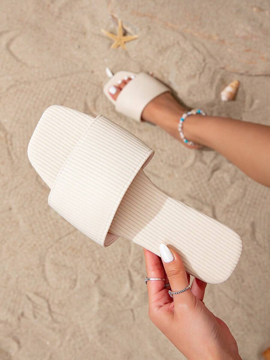 Dép xăng đan đế bằng thời trang nữ, dép đi biển chống trơn trượt dễ thương cho mùa xuân/hè, dép xăng đan đế bằng cổ điển, dép lê thanh lịch cho khu vực Trung Đông & Châu Âu/Mỹ. - Màu be - Xem 1