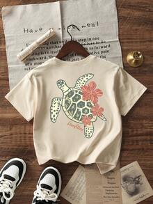 Women's Summer New Simple Slogan Print Casual Vacation Loose Fit Round Neck Short Sleeve T-Shirt, Fashionable Everyday Top, Suitable For Daily And Vacation Wear. Women's T-Shirt Top. - Apricot - View 5