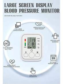 Upper Arm Electronic Blood Pressure Monitor, Medical Grade Home Blood Pressure Measurement Device - White - View 7