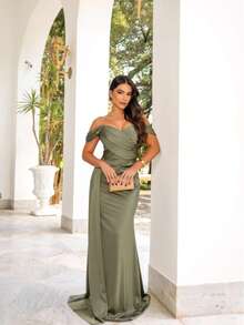 Elegant Asymmetrical Zipper Wedding Party - Olive Green - View 2