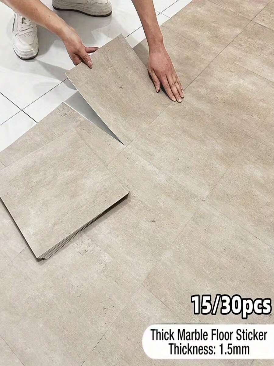 15/30片装易用大理石纹自粘乙烯基地板砖/墙贴，地板墙两用，加厚PVC自粘墙贴，适用于室内家居装饰、办公室、客厅、卧室、厨房、浴室，防滑地板贴，防水壁纸