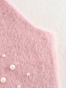 HH Sexy Slim Fit Sleeveless Turtleneck Knit Vest With Pearl Decor For Women, Fashion Bodycon Tank Top - Baby Pink - View 6