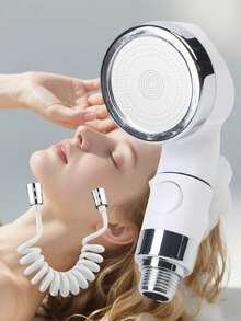 Small White Showerhead Set: Water-Saving Pressurized Travel Shower Head, Small Water-Saving Showerhead, With 2M Expandable Hose, Portable Bathing, Shampoo Shower Head Set - White - View 1