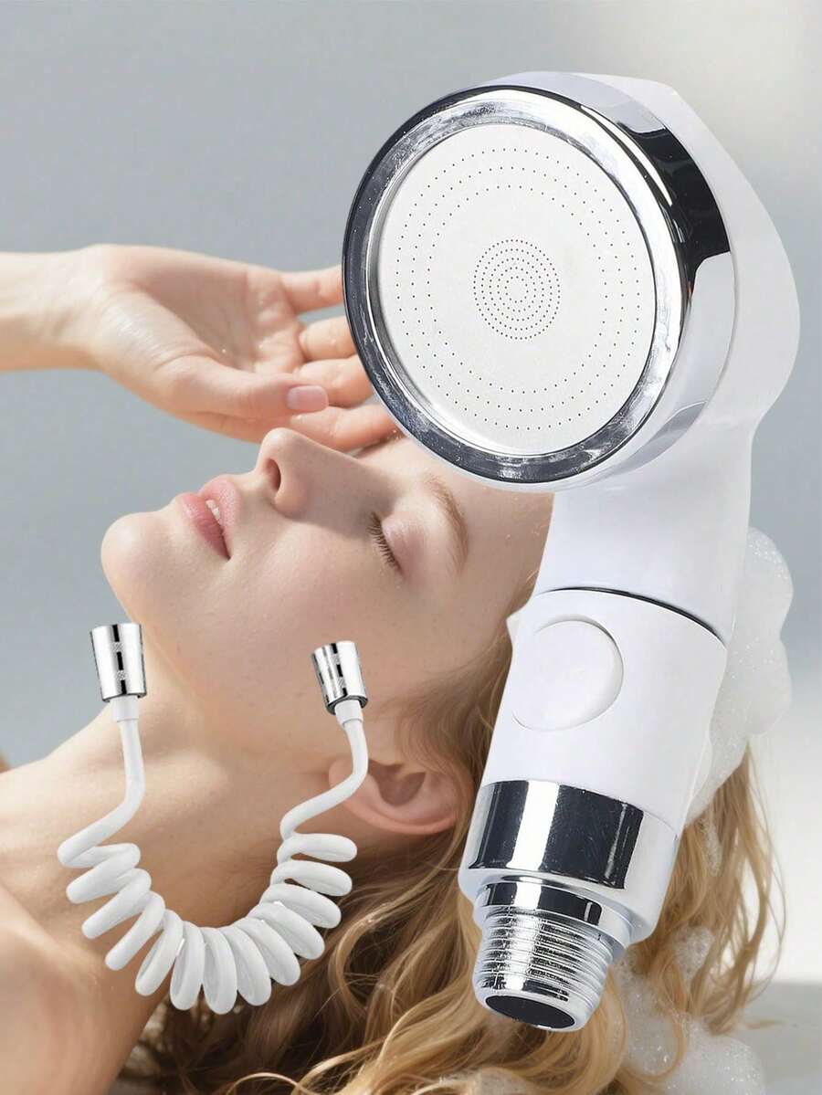 Small White Showerhead Set: Water-Saving Pressurized Travel Shower Head, Small Water-Saving Showerhead, With 2M Expandable Hose, Portable Bathing, Shampoo Shower Head Set - White - View 1