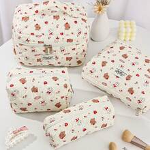 1/3 buc Geantă cosmetică de Crăciun cu fețe drăguțe de cățeluș - Geantă mare de toaletă de călătorie cu model adorabil de cățeluș, potrivită pentru femei, cadou de sărbători (Ziua Îndrăgostiților/Anul Nou), Geantă de machiaj de călătorie pentru decor de cameră - alb - Vizualizare 3