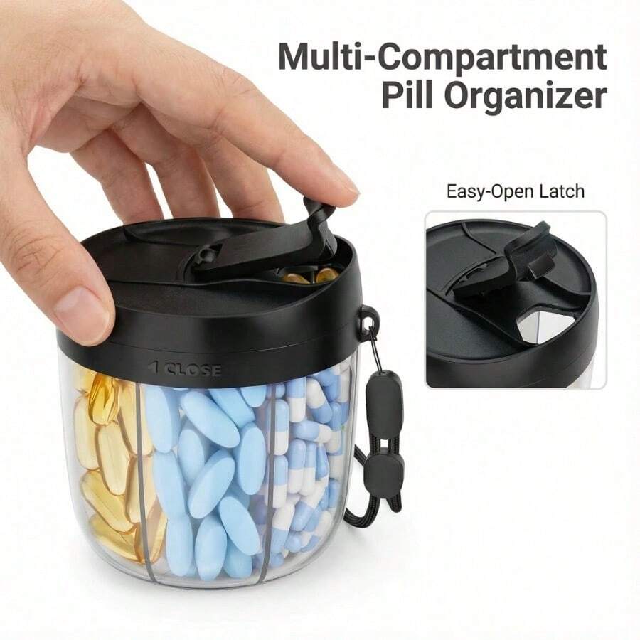 1 PC Weekly/7-Compartment Pill Organizer, Travel Pill Case With Anti-Mix Design – Portable Supplement Container. - 黑色 - 查看 1
