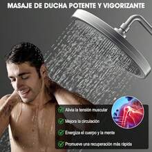 9 Pulgadas Cabezal de Ducha de Lluvia de Alta Presin, 6 En 1 Regaderas para Bao Multifuncional, ngulo Ajustable Regaderas Fija para Bao Hotel SPA, Plata Brillante, Gris Plateado - 9 pulgadas-gris plateado - Ver 8